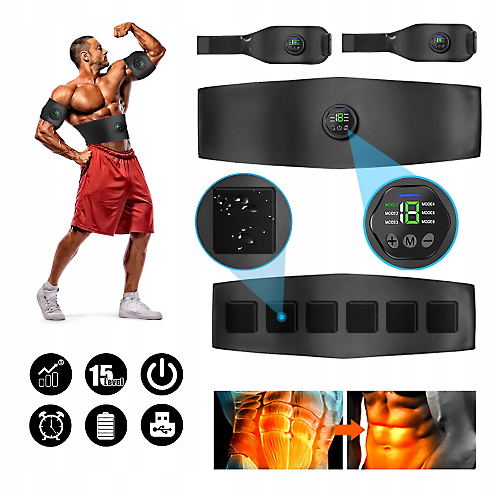 2026NOVÝ Elektrostimulátor Břišních Svalů Ems Abs Pro Hubnutí Pásu, Vylepšený