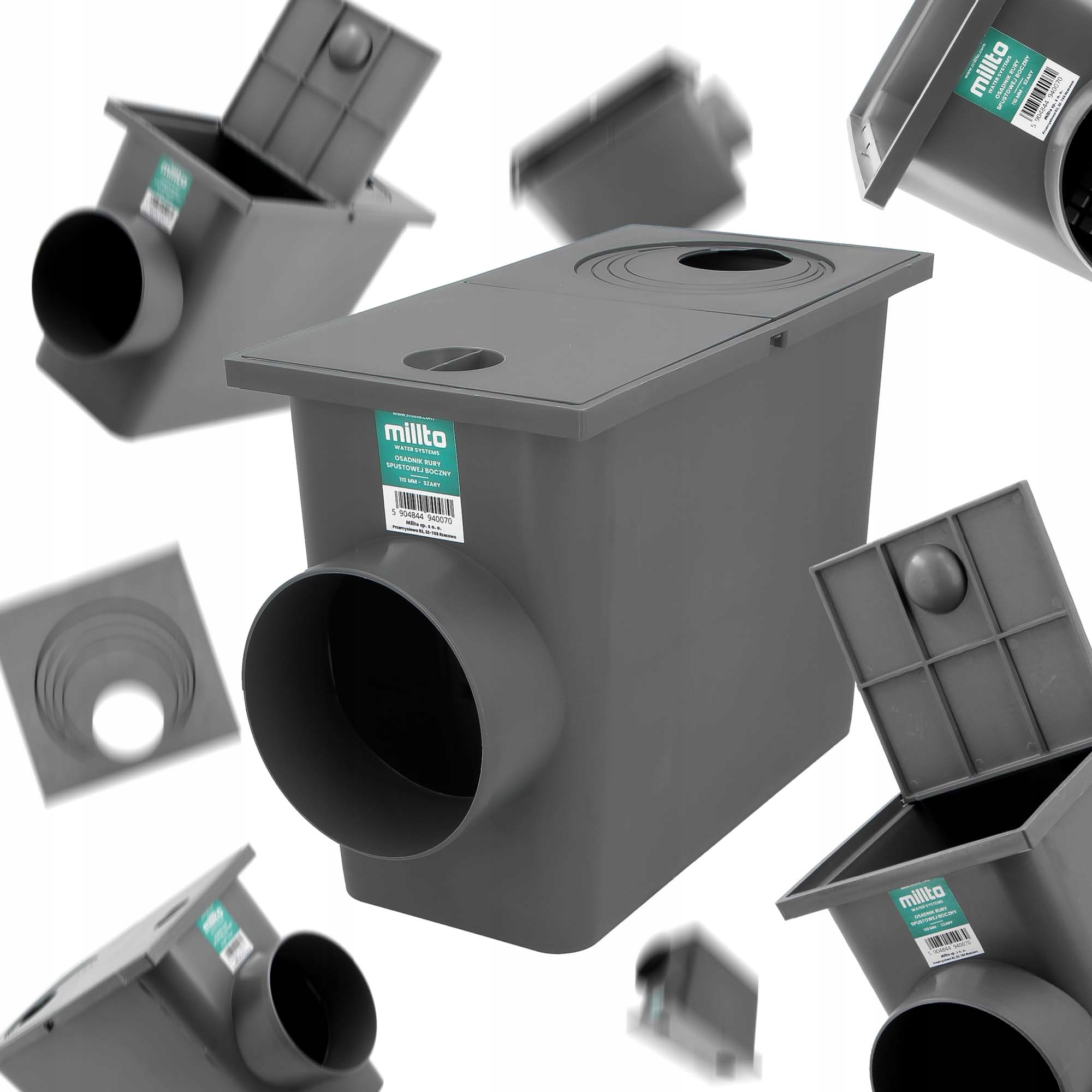 OSADNIK RYNNOWY Czyszczak Rynny Studzienka Rewizja 110mm BOCZNY WPUST Szary Średnica 110 mm