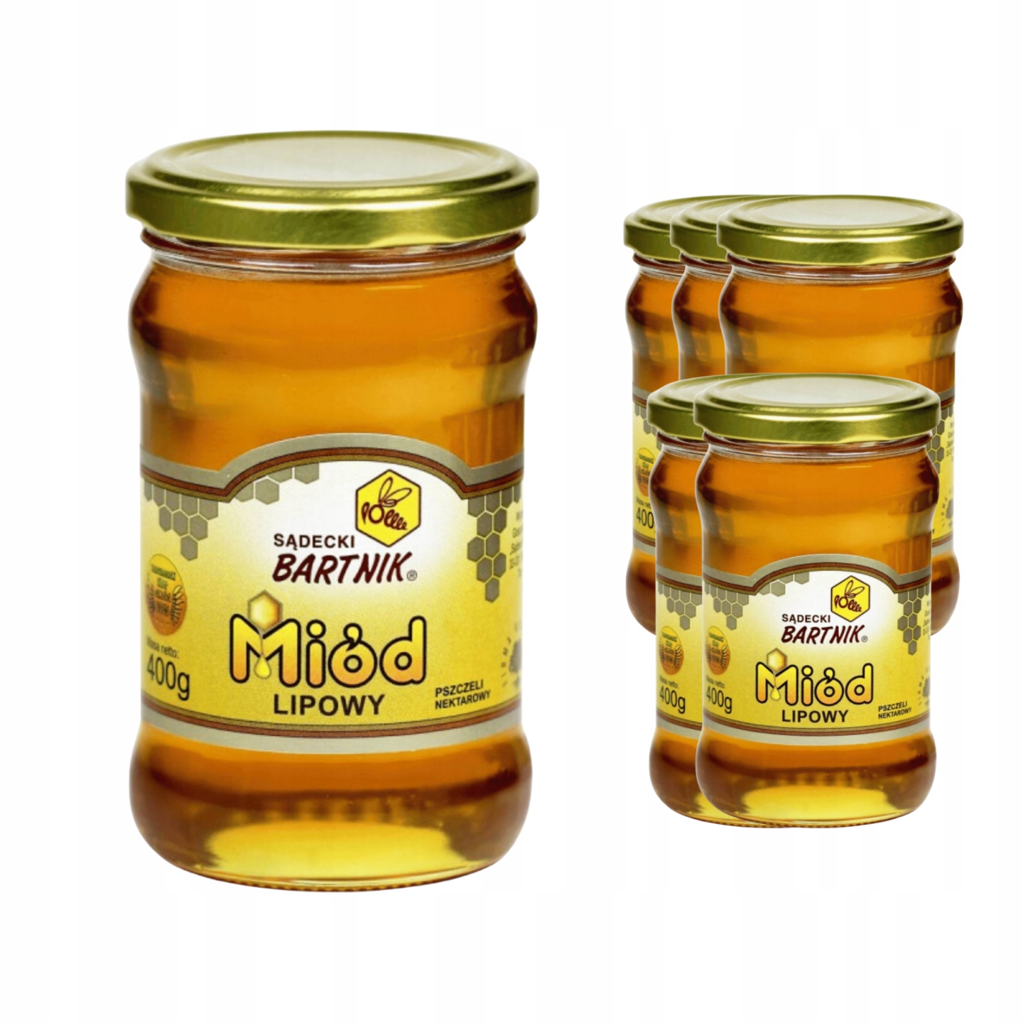 Miód Lipowy 400 g Naturalny, Wysokiej Jakości, Bartnik Sądecki x6