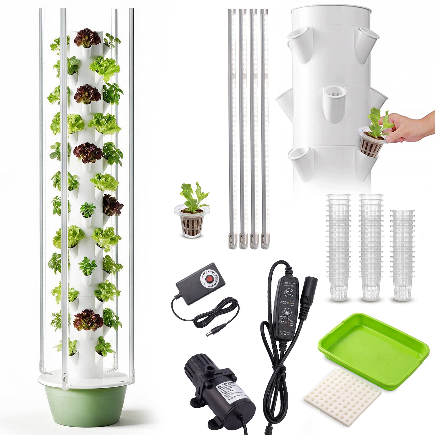 Wieża Hydroponiczna Donica Warzywniak Do Uprawy Roślin 12 Poziomów Led Grow