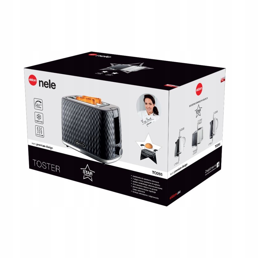 Toster ELDOM TO265 Nadstawka na bułki Regulacja opiekania 7 stopni moc 930W Materiał obudowy metal tworzywo sztuczne