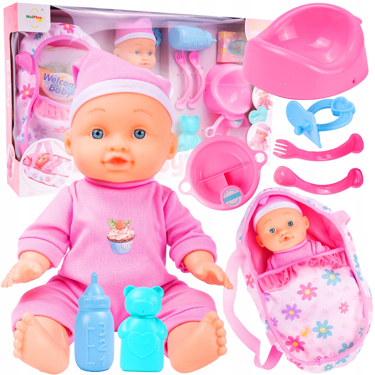 

Lalka Bobas Nosidełko Siusiająca Mówiąca Nocnik