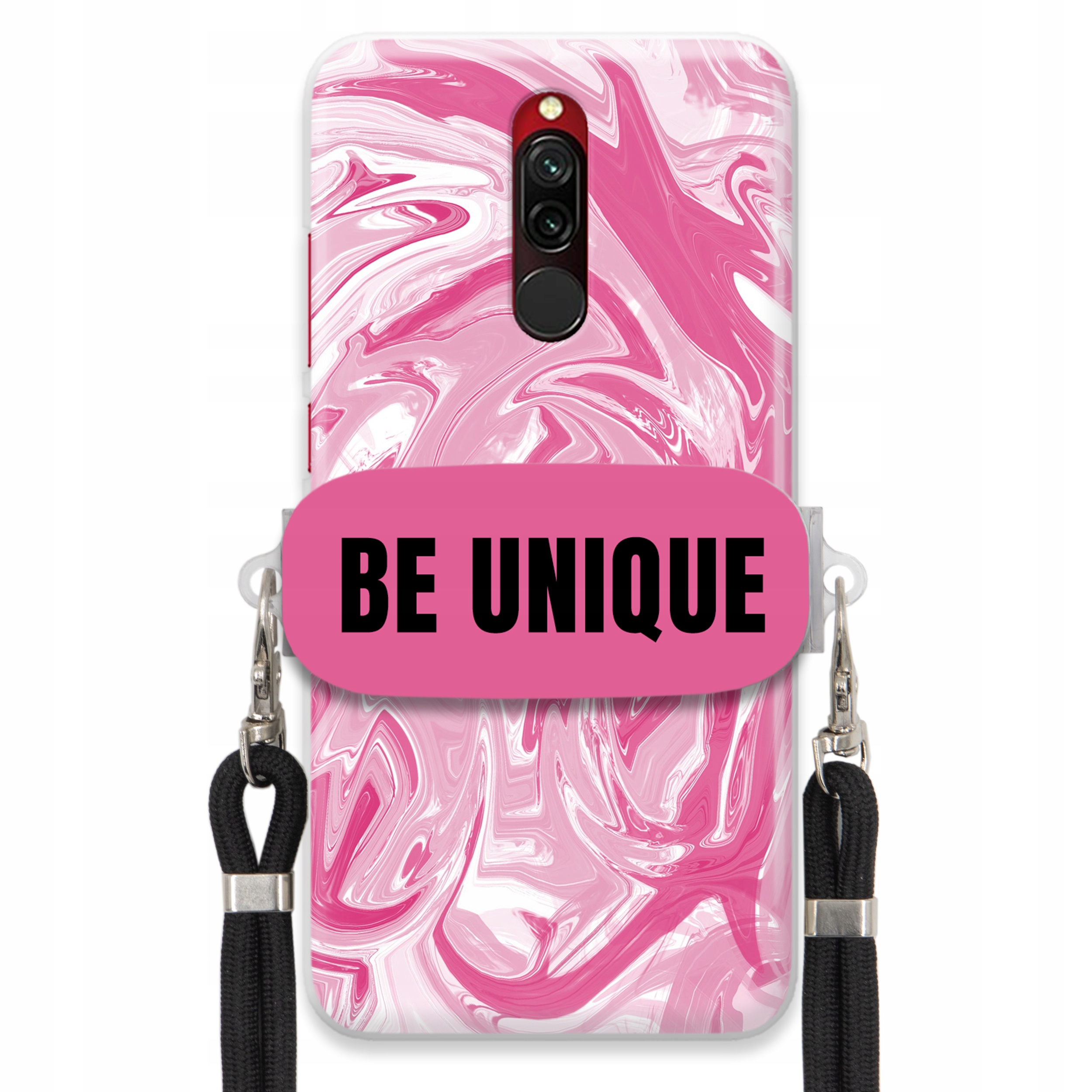 Pouzdro pro Xiaomi Redmi 8 úchytka na šňůrku Černá Růžová Mramorová Be Unique