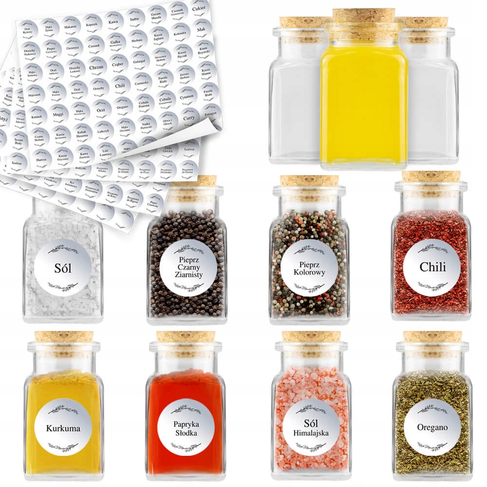 20x Zavařovací Sklenice Zavařovací Sklenička na koření bylinky čaj káva sůl 150 ML 252 samolepky