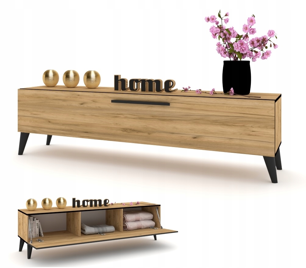 Horizontální Rtv skříňka Komoda Simply Craft Černá Nohy Dřevěné Černé 140