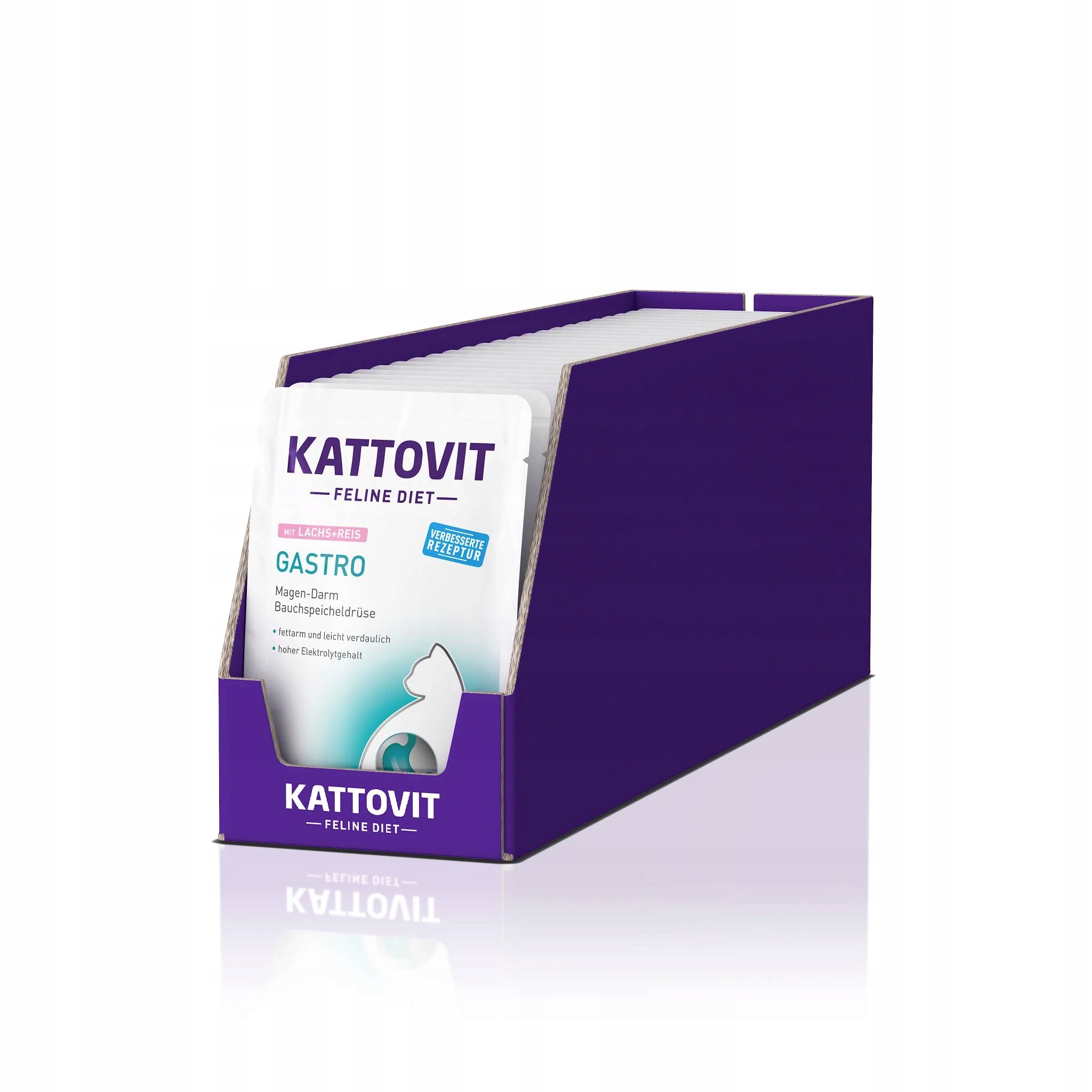 Kattovit Gastro układ pokarmowy karma dla kota Łosoś i Ryż saszetki 24x85g