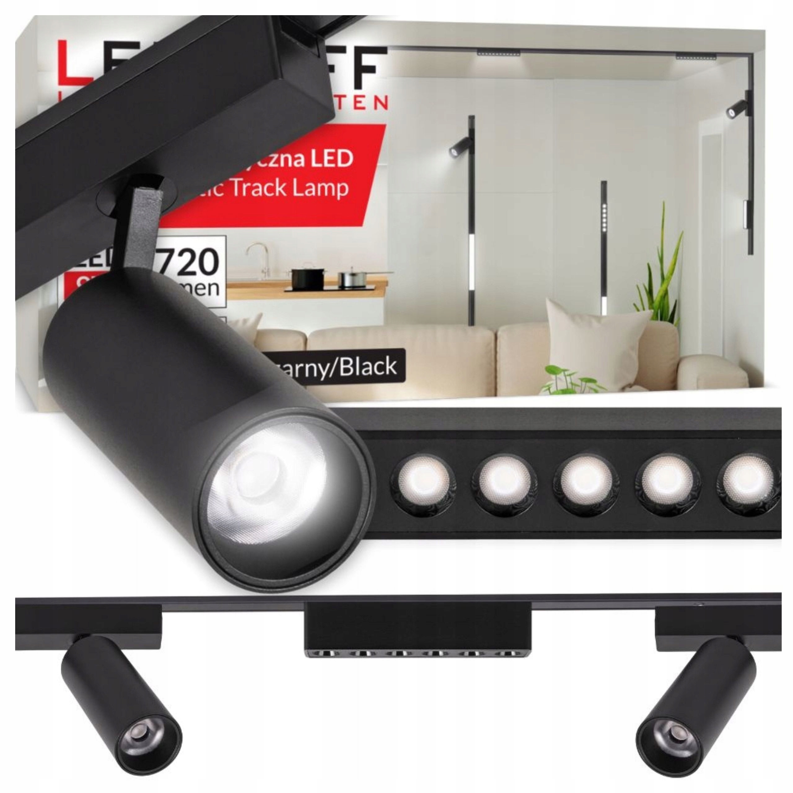 Magnetické kolejnicové osvětlení Set lišta 1m 3x reflektor lampa Černá