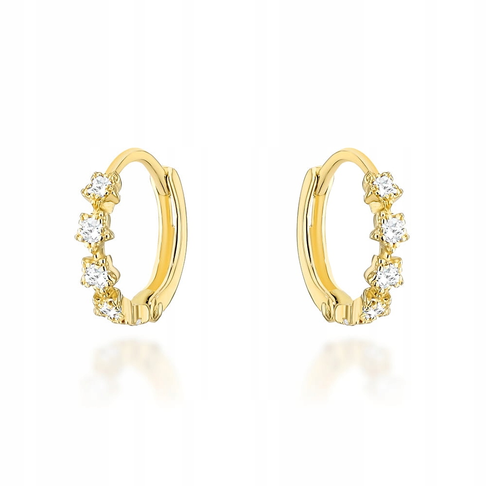 Zlaté 585 Náušnice s květinami a bílými zirkony na kreolu pro maminku 14k