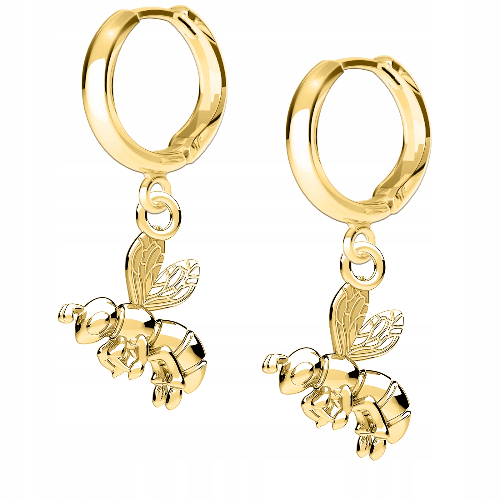 Zlaté dámské Náušnice na patentku se včelkou, hmyz, včela, Stříbro 925