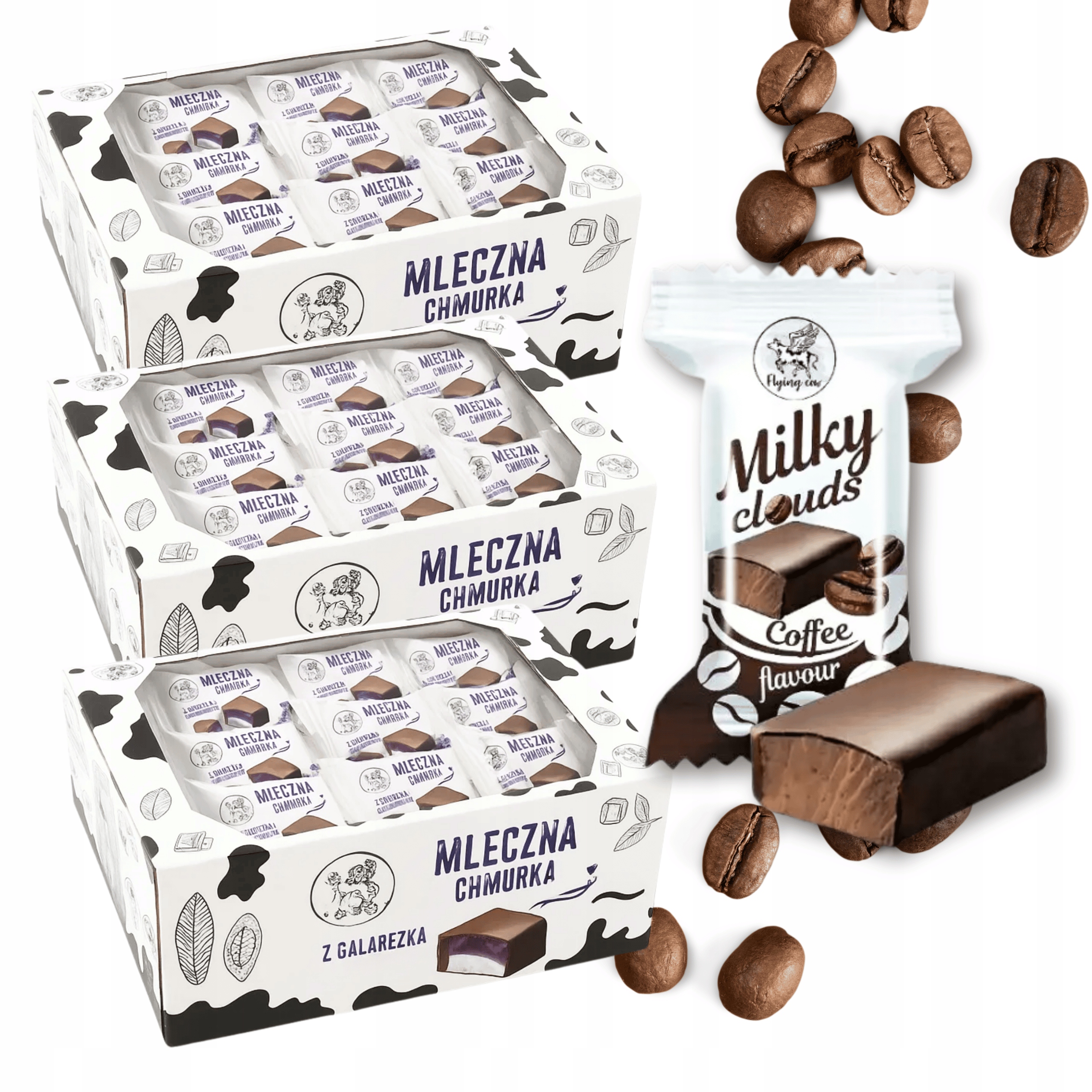 Levně Marshmallow Bonbóny Milky Clouds XXL s příchutí kávy, Milky obláček , 3x1kg