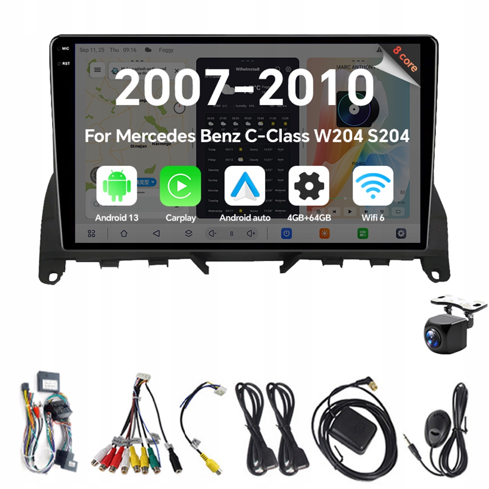 2Din Android autorádio pro Benz třídy C W204 S204 2007-2010 Carplay 4G 64G