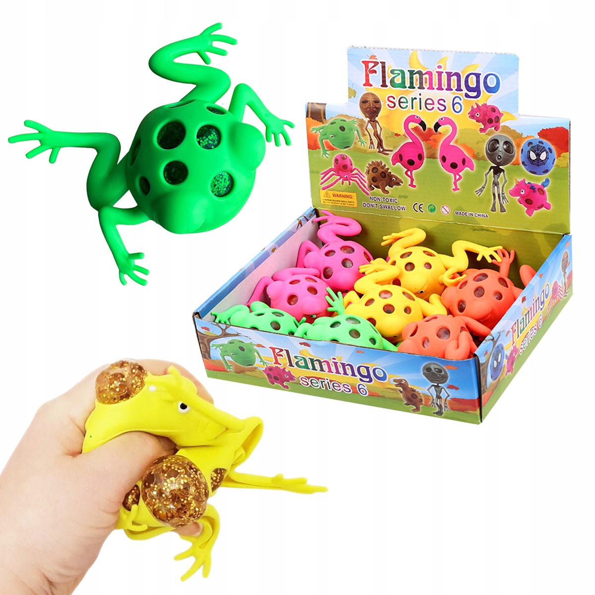 12x GNIOTEK ŻELOWY ŻABA Z BROKATEM ANTYSTRESOWA SENSORYCZNA PRANK KOLOR