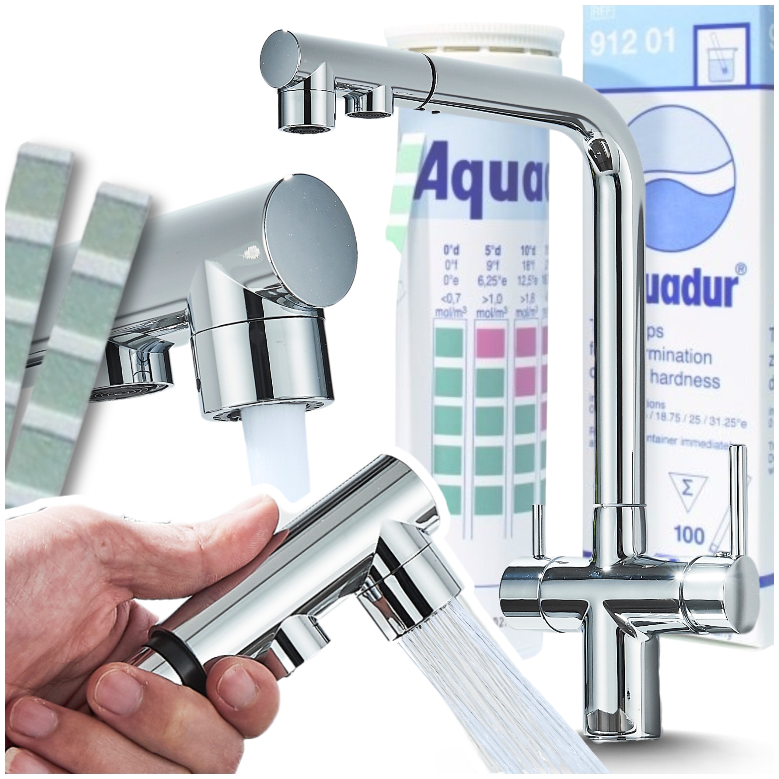 Kuchynská Bateria Strieborná Chróm Vyťahovateľná Otočná Filtračná Výtoková Trojcestná