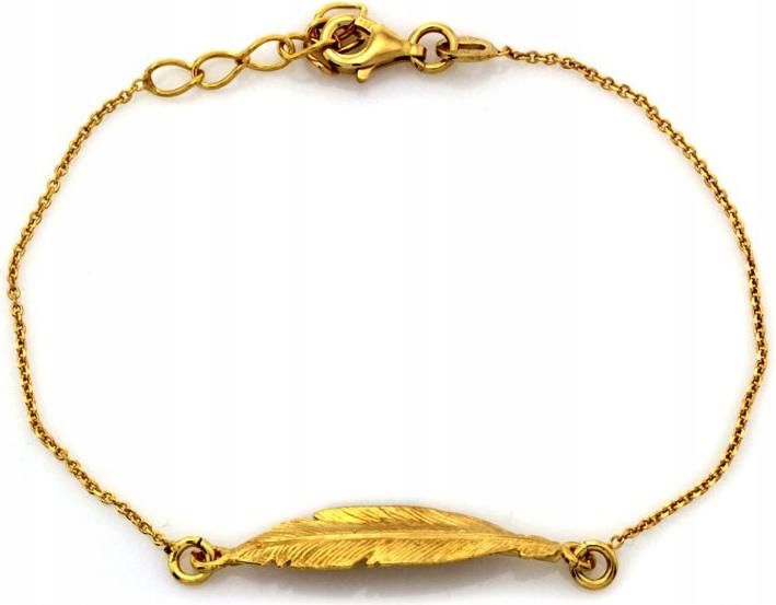 Pozlacený řetízkový náramek ze stříbra 925 s perem, módní r19 pro ni