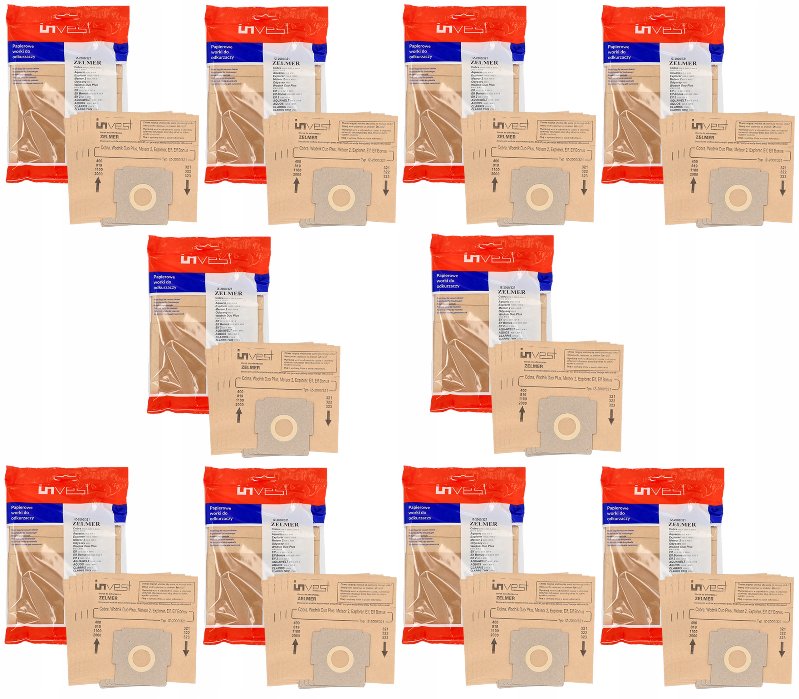 Worki papierowe do odkurzacza 321 Elf Meteor 2 Cobra 2000 Odyssey 50 Sztuk
