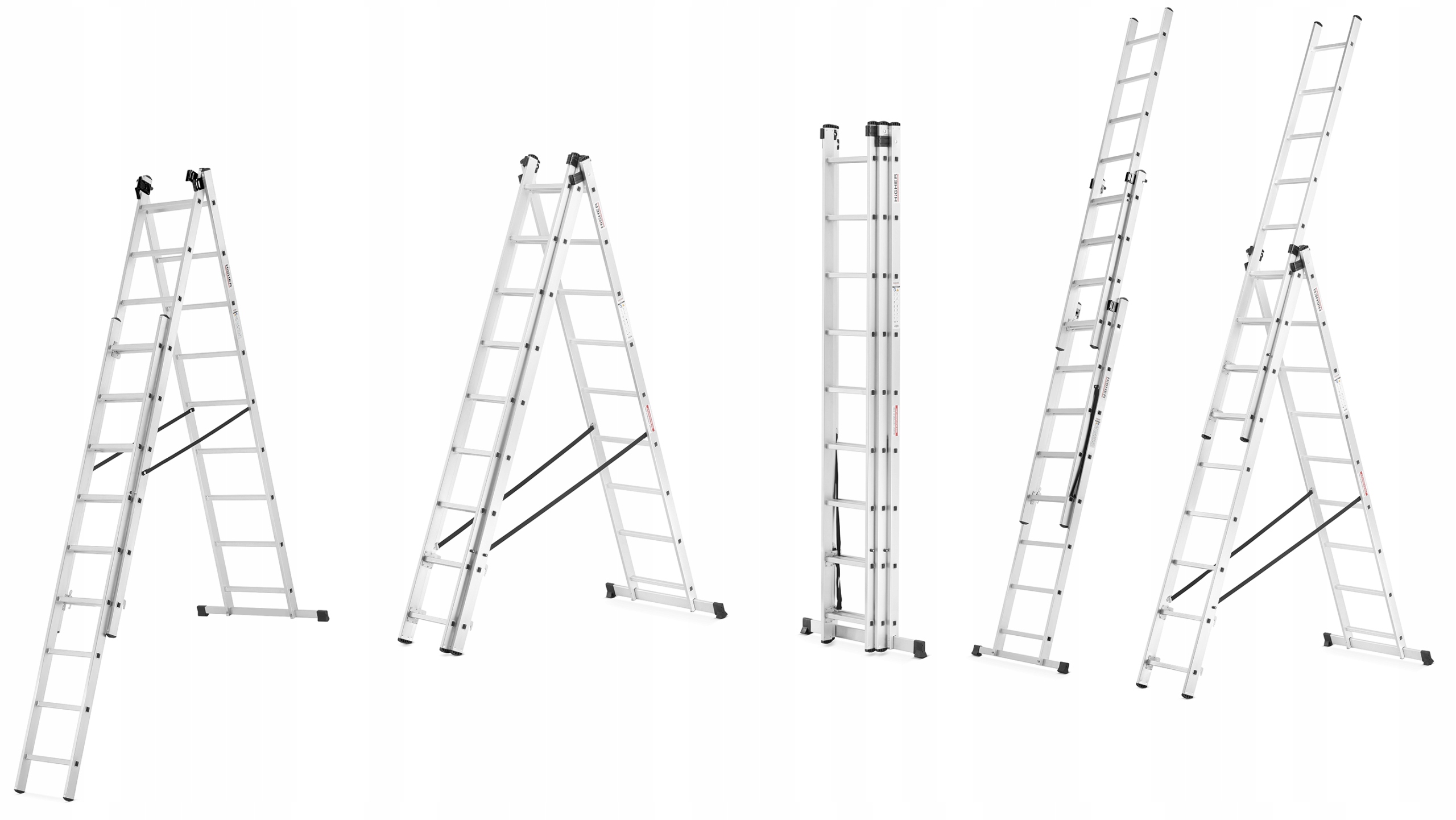 Drabina aluminiowa 3x9 WIELOFUNKCYJNA na schody HIGHER 5,69m 150kg + GRATIS Marka Higher