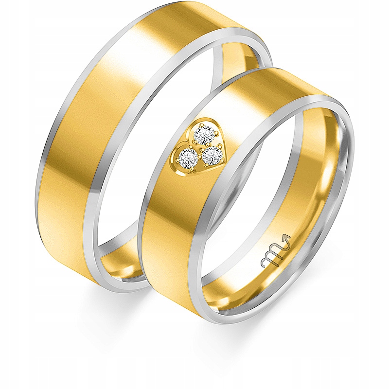 Prsteny 14K Bílo Žluté Srdce Briliant Zirkon