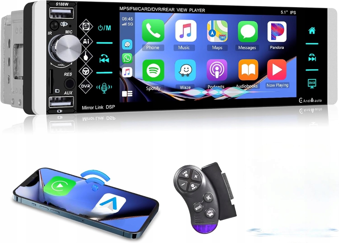 Automobilový Rádio 1-DIN Vechtel Rádioprehrávač Carplay Android Auto 5,1"