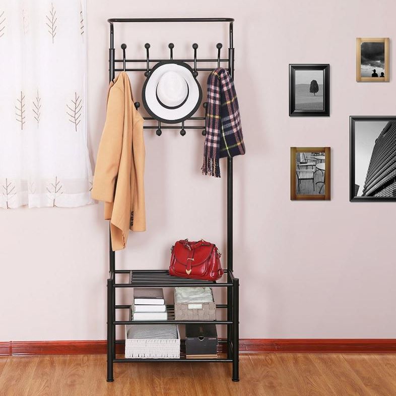 WIESZAK NA UBRANIA STOJĄCY KURTKI CZARNY METALOWY STOJAK HACZYKI KORYTARZ Szerokość mebla 65 cm