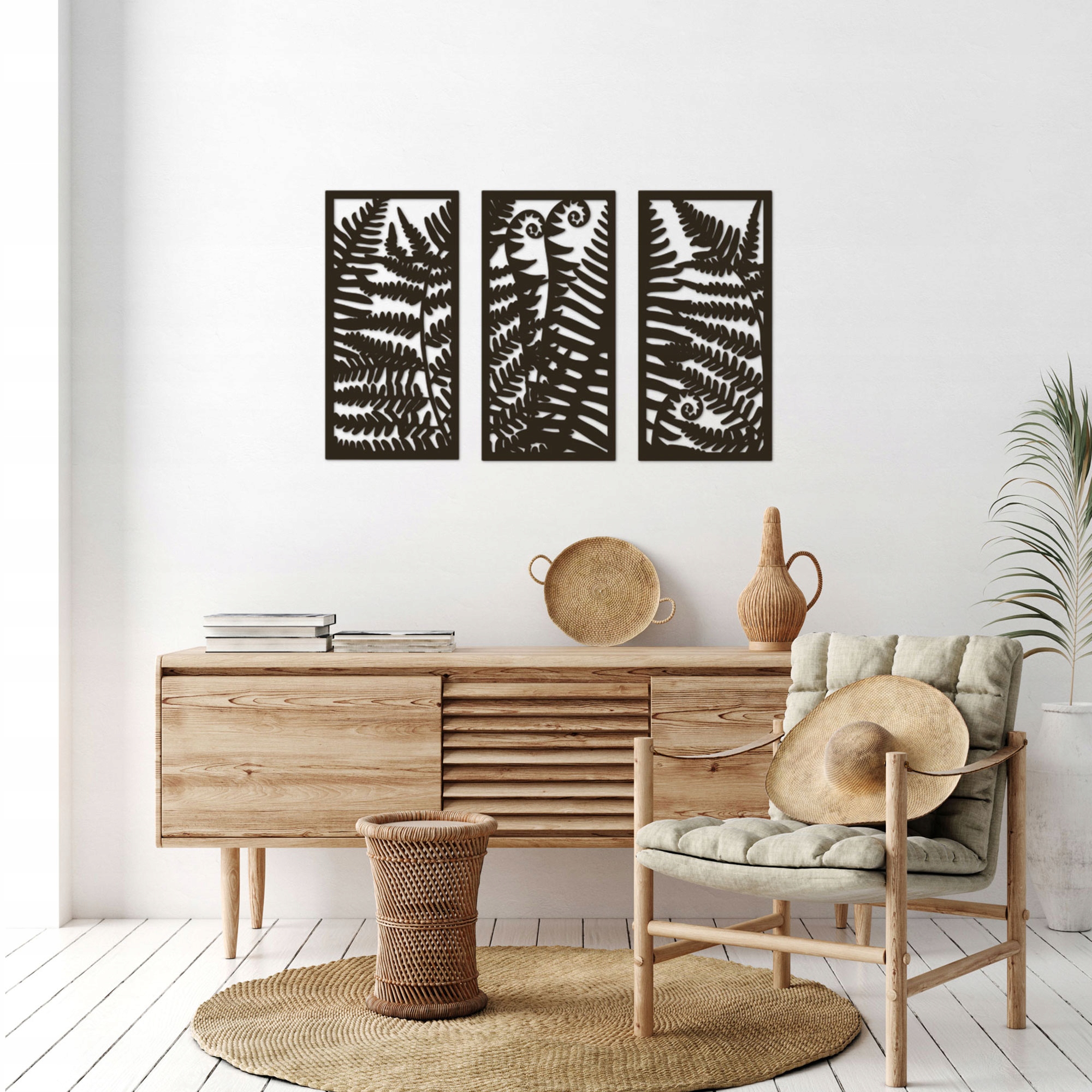 Panele Ścienne, Drewniany Tryptyk LIŚCIE PAPROCI Materiał wykonania płyta MDF