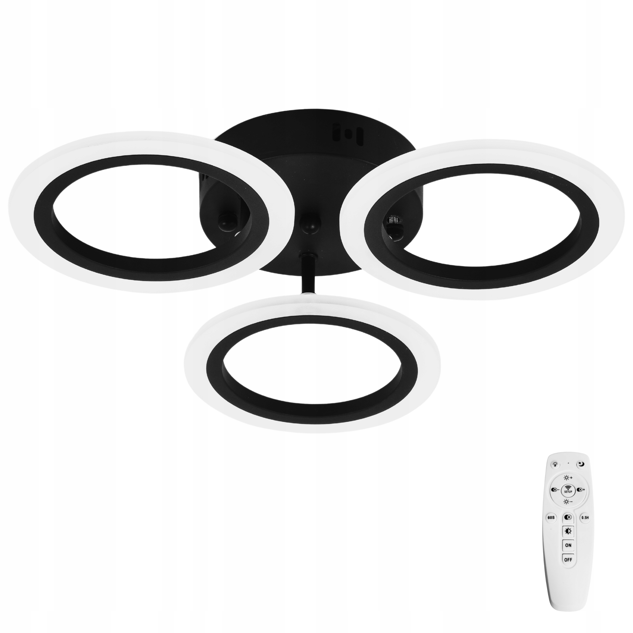 Závěsná lampa Stropní Svítidlo Led 3 kroužky černá moderní Dálkový Ovladač 3 barvy moderní