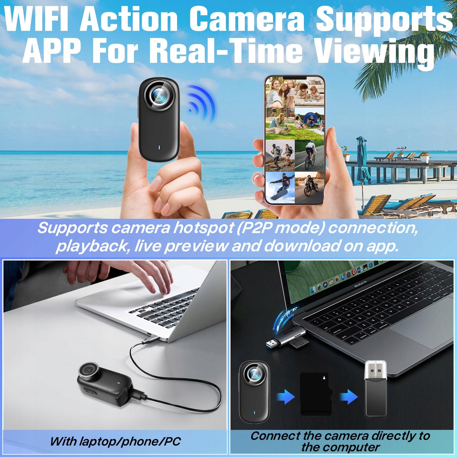 PUDET LUO 4K WiFi Sportowa Kamera Akcji z 1.47" Wyświetlaczem — miniatura 4