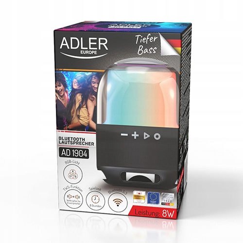 Głośnik Przenośny Bluetooth RGB 1500mAh Funkcja TWS Radio FM Adler Moc 8 W