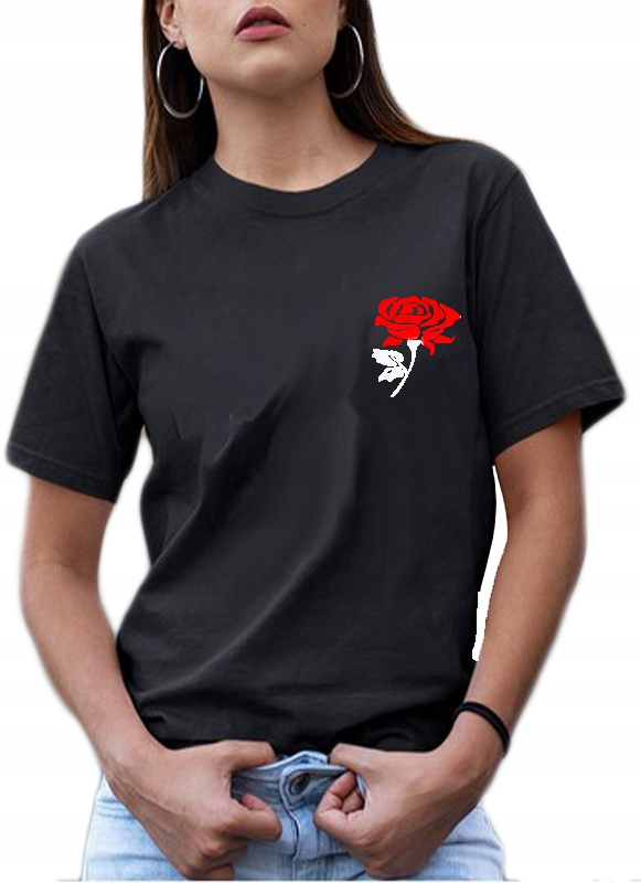 T-SHIRT KOSZULKA DAMSKA Z NADRUKIEM RÓŻA RED M