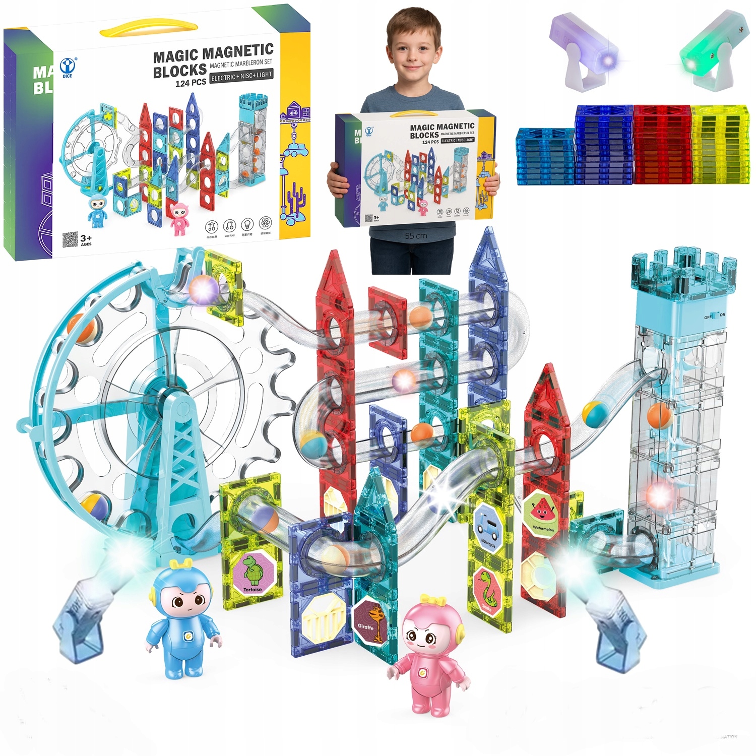 KLOCKI MAGNETYCZNE KONSTRUKCYJNE ŚWIECĄCY TOR 3D EDUKACYJNE STEM LED