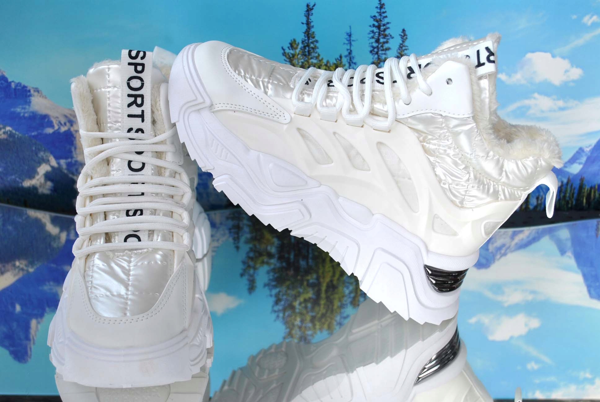 BUTY ZIMOWE TREKINGI ŚNIEGOWCE botki TURYSTYCZNE SPORT MŁODZIEŻOWO DAMSKI Kolor biały