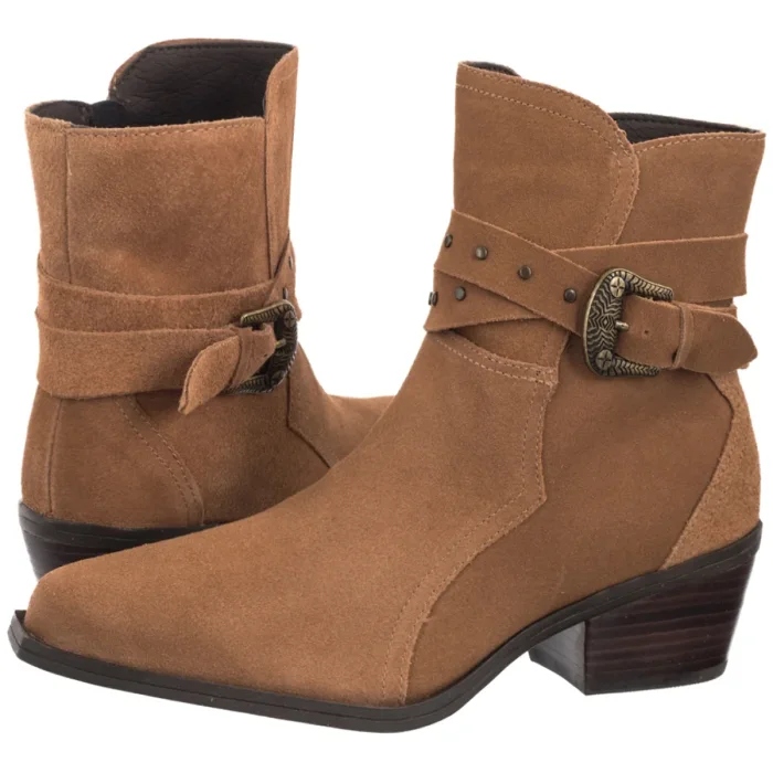 Dámské Kožené Boty Kovbojské Boty Kotníkové Boty Nepeke Esed Castanho Hnědé