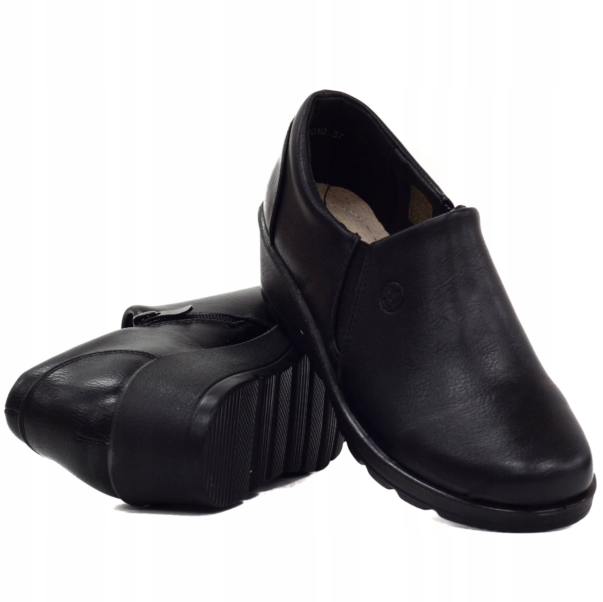 CZARNE PÓŁBUTY DAMSKIE KOTURN NISKIE BOTKI SKÓRA Wzór dominujący inny wzór