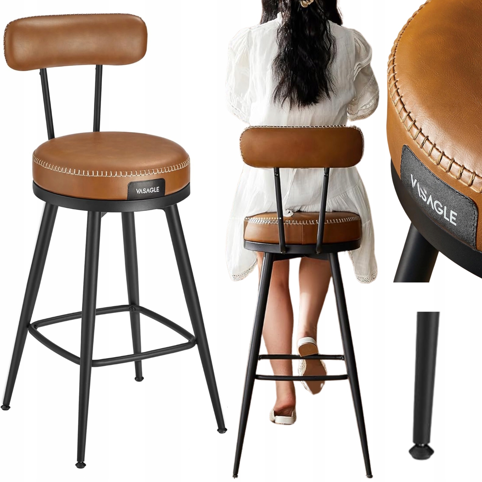 Sada 2 otočných stoličiek s opierkou na nohy Bronzové stoličky na barové ostrovy