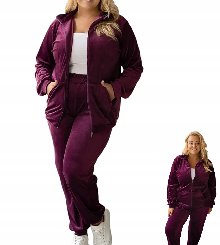 Dámský Teplákovka Velurový komplet bez kapuce 4XL/5XL Bordový