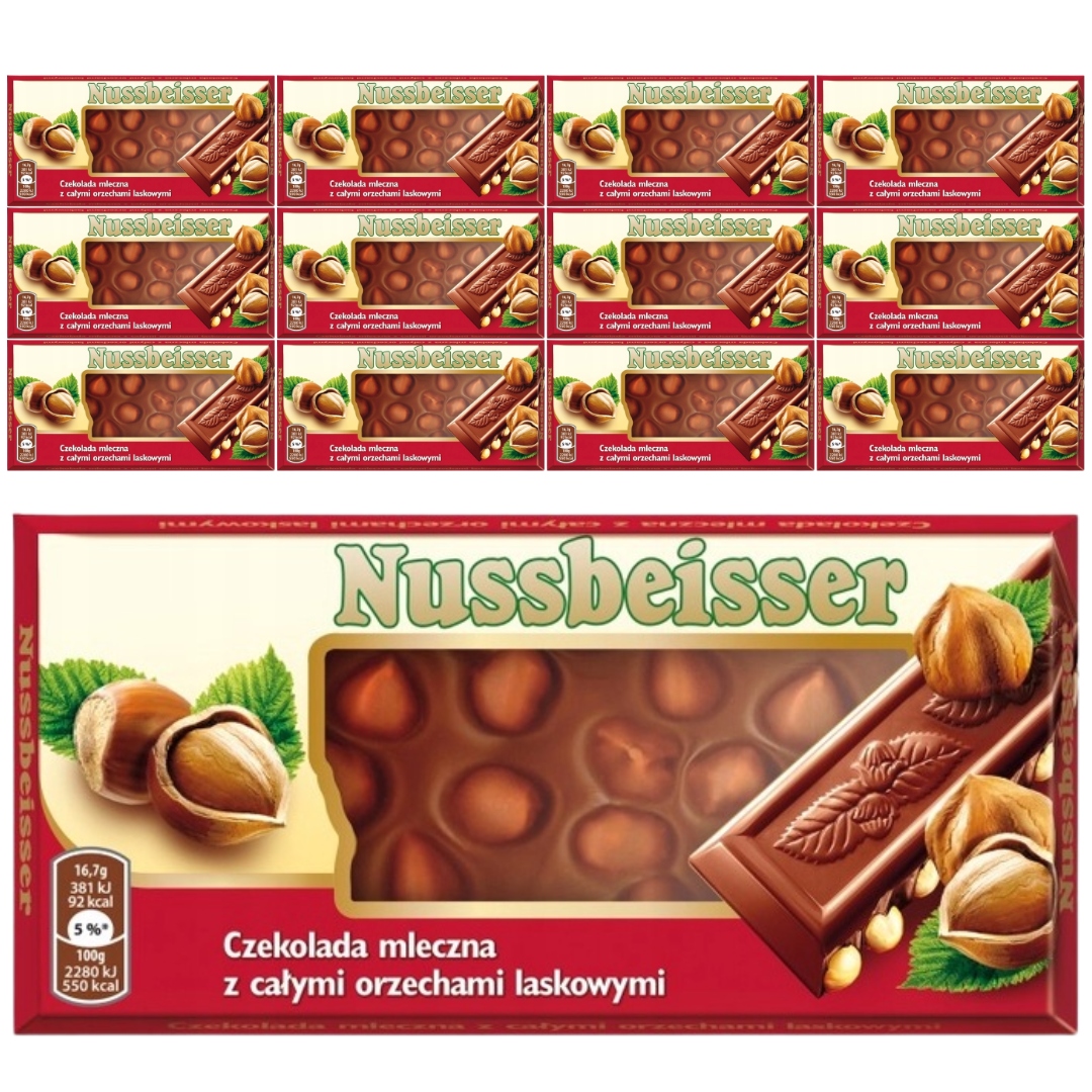 Levně Nussbeisser Čokoláda s celými lískovými ořechy 100 g x 12 kusů