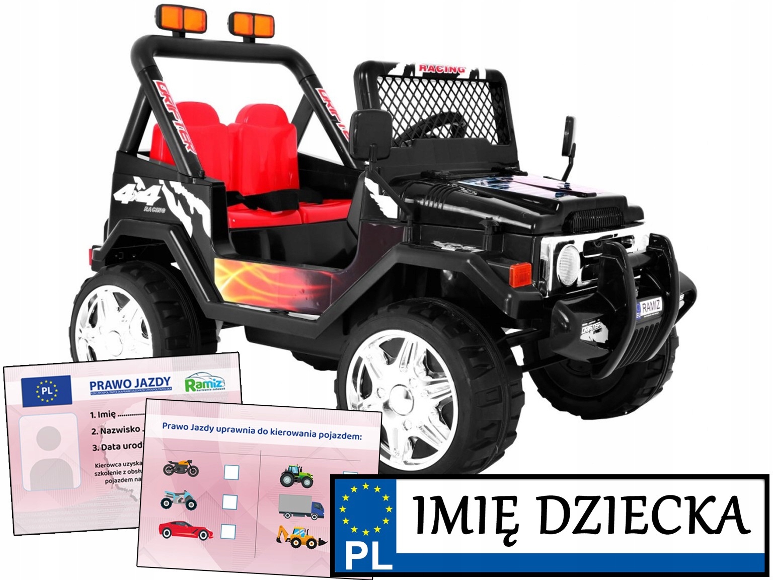 duży Jeep Raptor Drifter pilot terenówka Tablica Imienna schowek Bagażnik