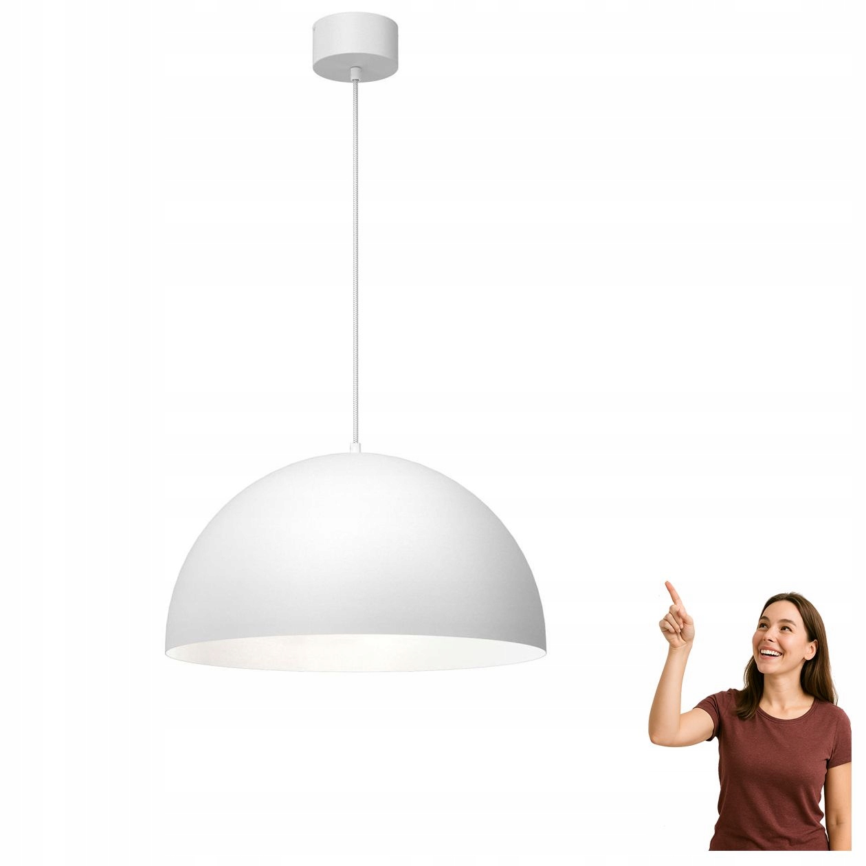 Bílá kovová polokruhová závěsná lampa Single 3002 Luminex