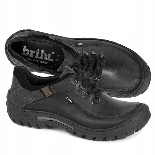 Brilu Polskie Męskie Skórzane Buty Trekkingowe Magnus Czarne 44