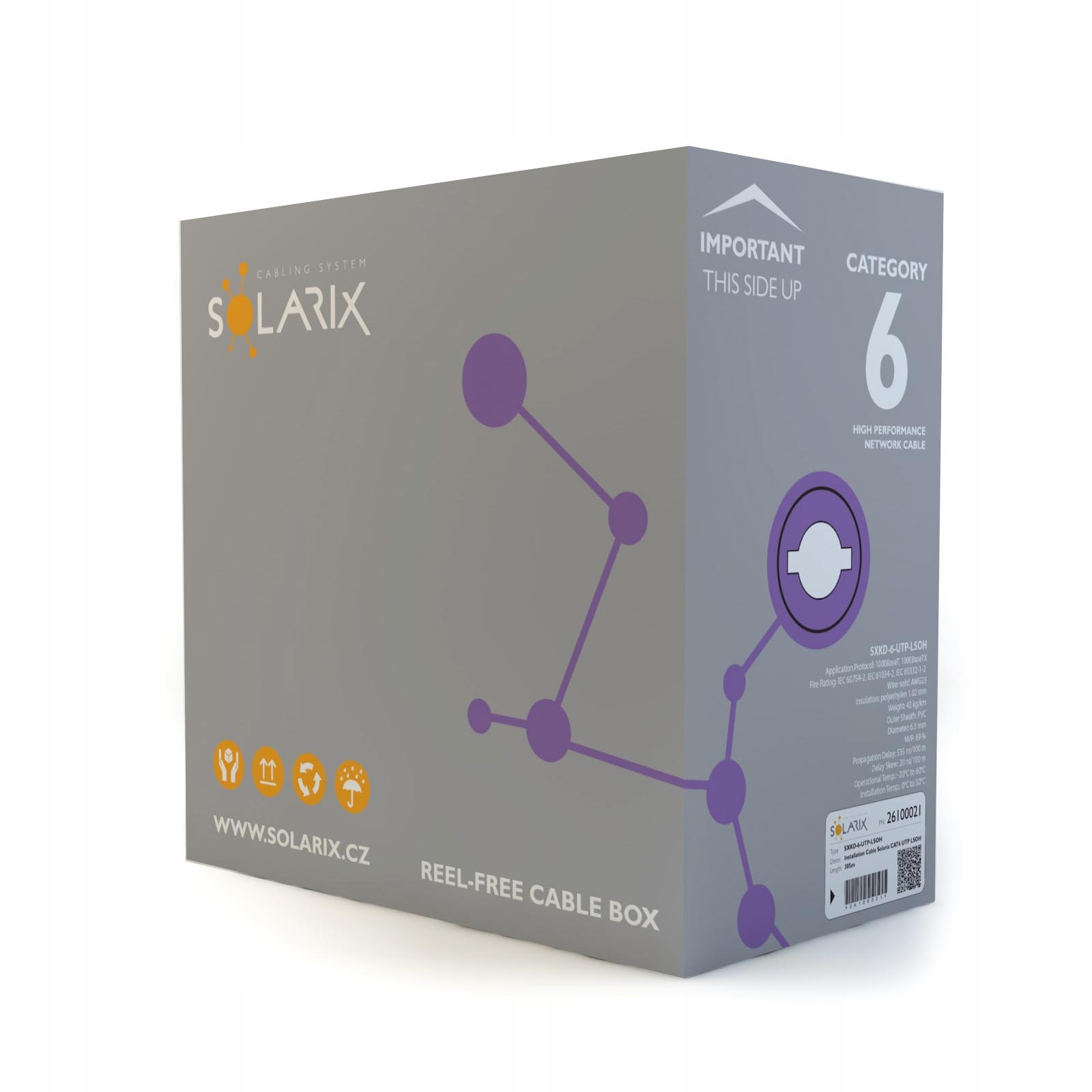 Kabel skrętka Solarix SXKD-6-UTP-LSOH Utp kat.6 wewn. Lsoh drut 305m miedź