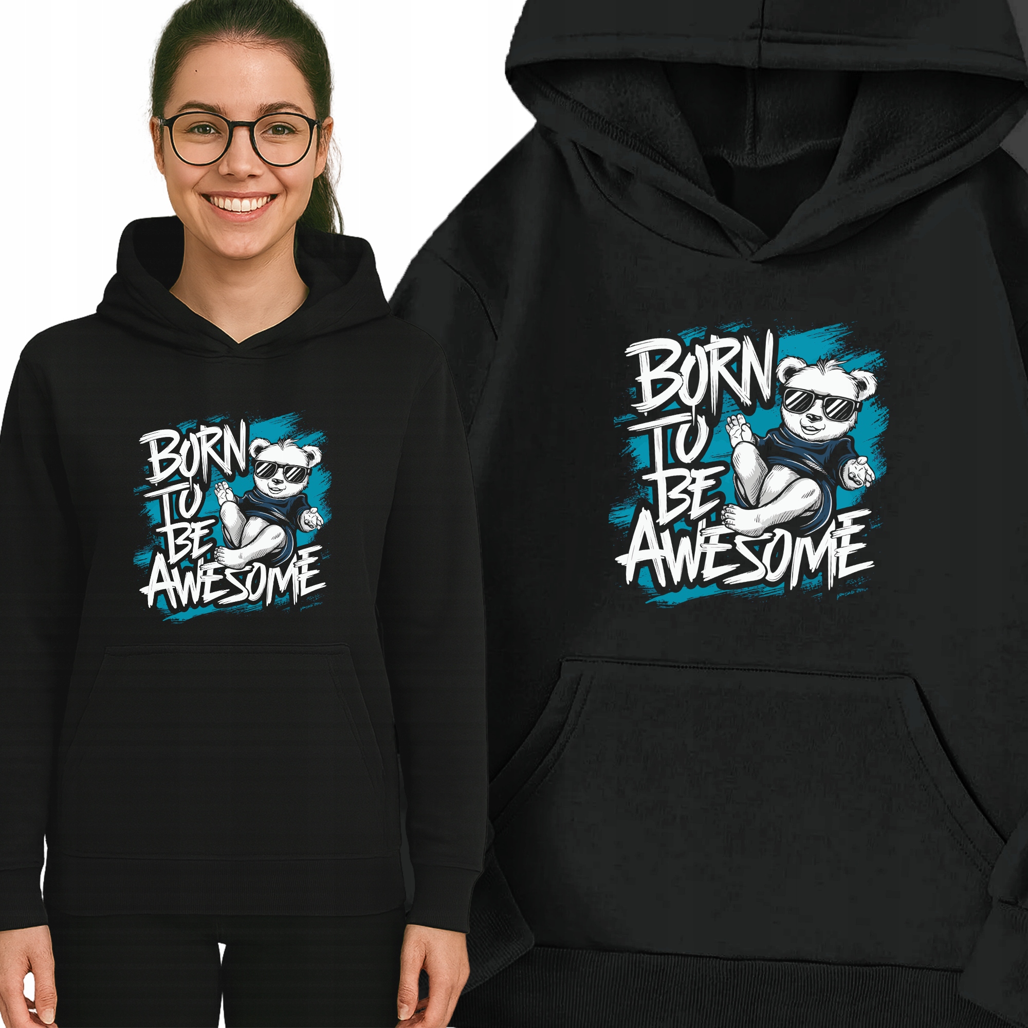 Mikina Černá To Be Awesome S Kapucí Teplá Módní vzor Velikost XXL