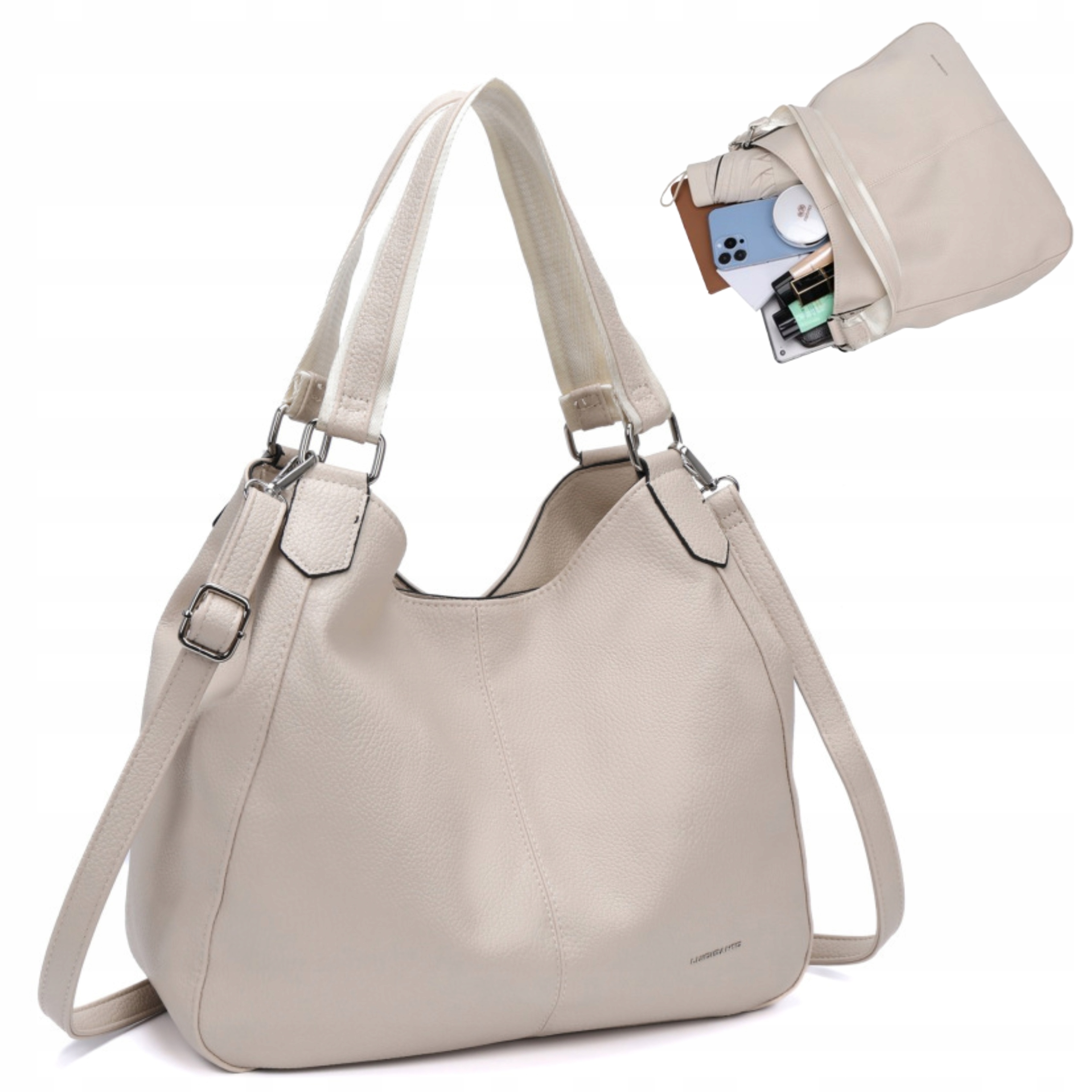 Dámská béžová kabelka Elegantní Módní kabelka přes rameno Prostorná na ruku Na zip