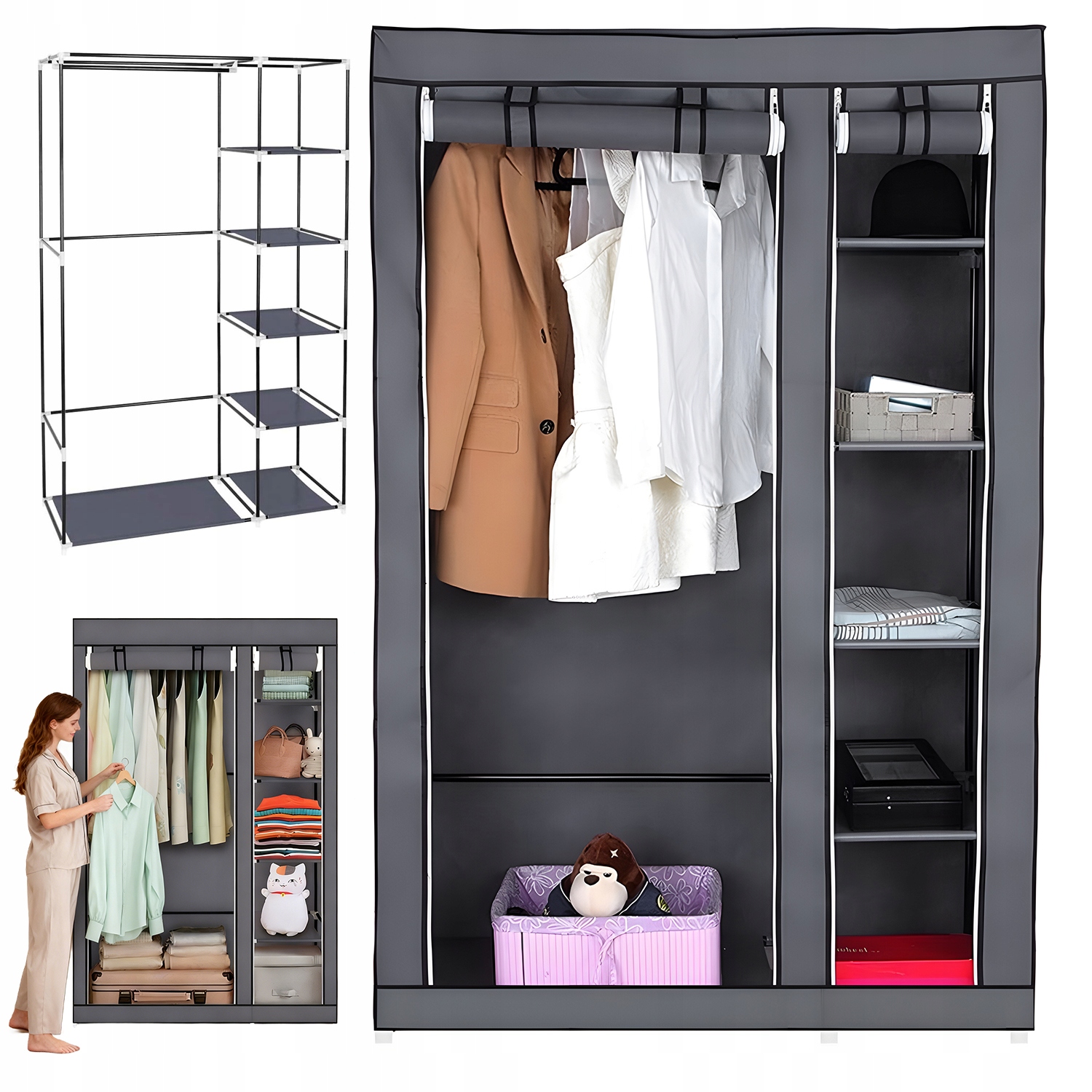 Skříň Šedá Přenosná Skládací 170X107X42 CM