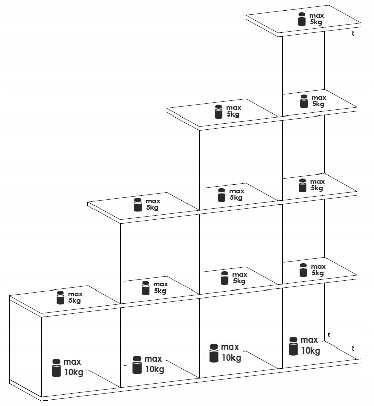 REGAŁ SCHODKOWY BIAŁY PÓŁKA Wysokość mebla 138 cm