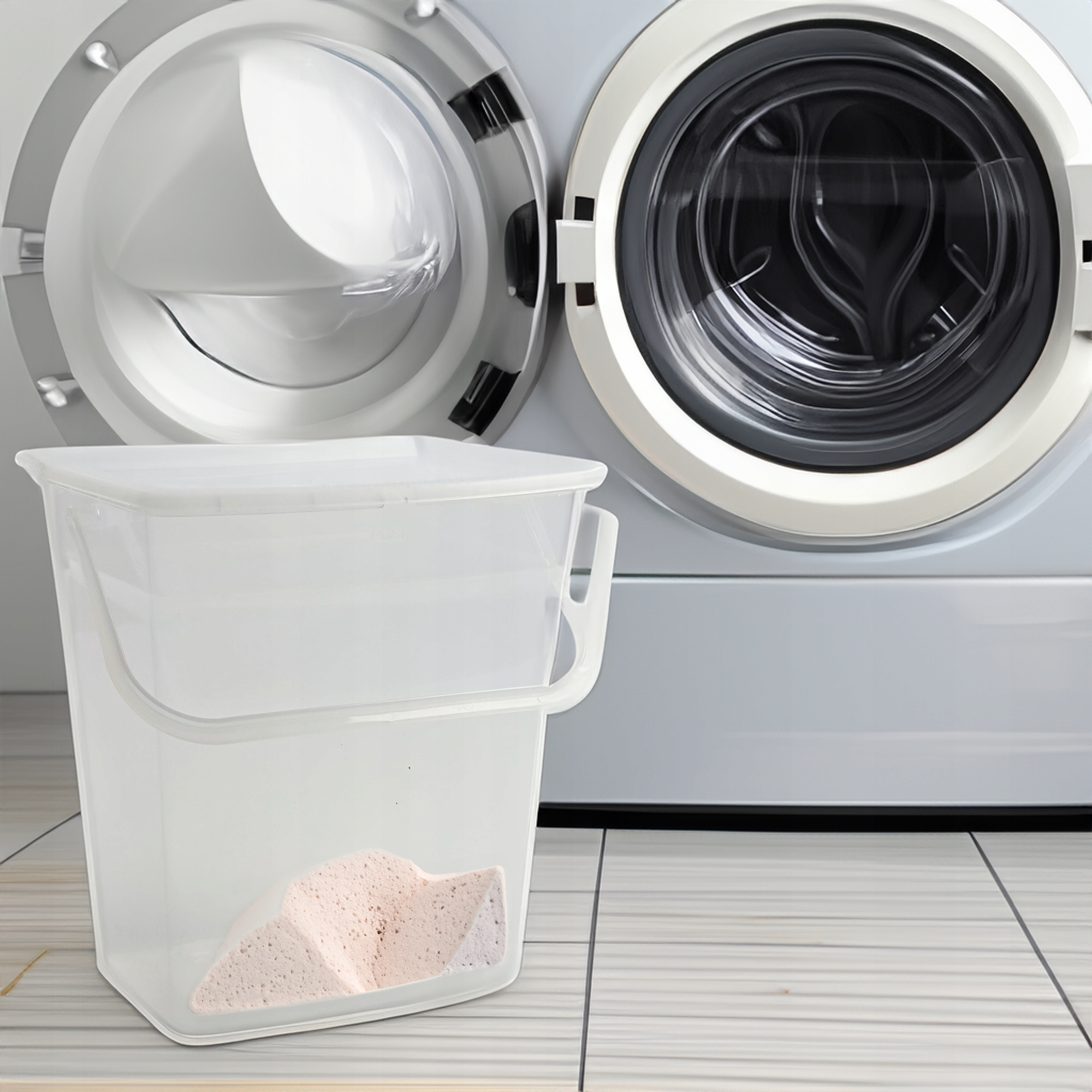 POJEMNIK NA PROSZEK 6L PRZEZROCZYSTY Z RĄCZKĄ DO PRANIA I PRZECHOWYWANIA