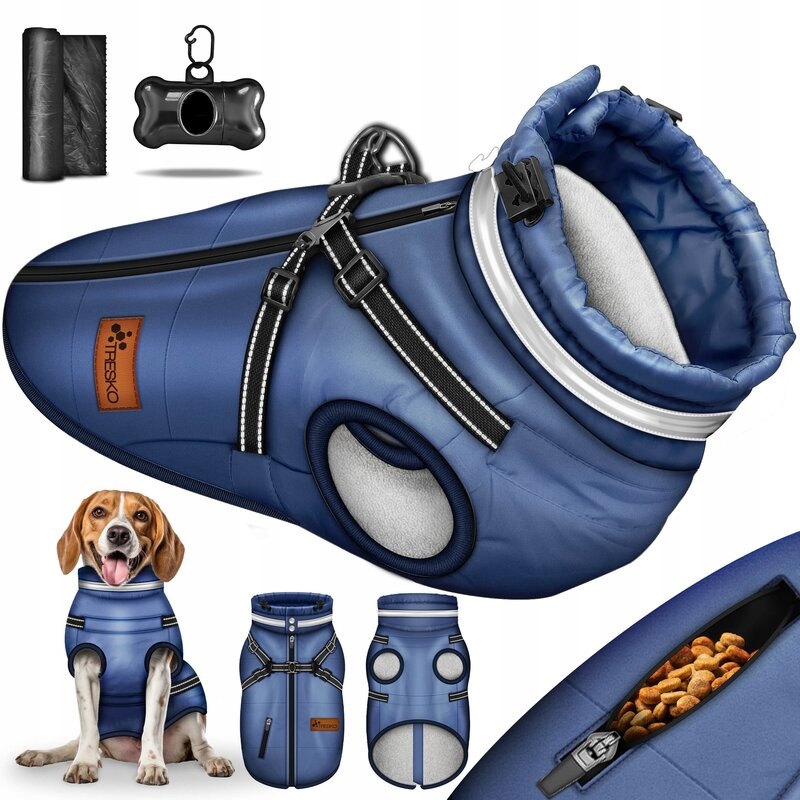 Bunda Pro Psa Tresko L Modrá S Reflexními Popruhy, Voděodolná, Zimní