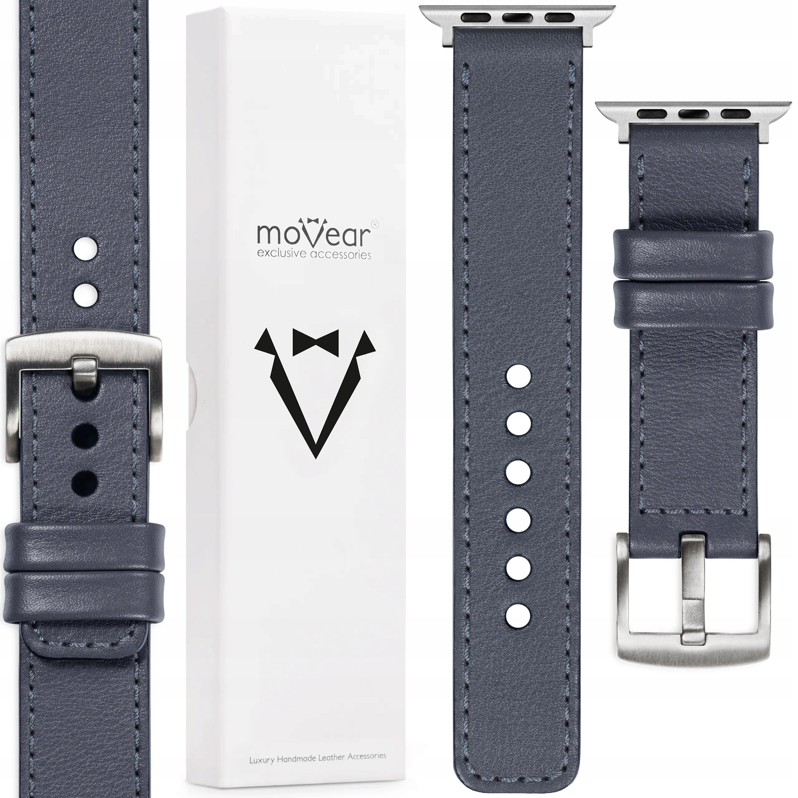 Kožený řemínek na Apple Watch 10 9 8 7 6 5 Se 42-40 Šedý ocelový Elegantní
