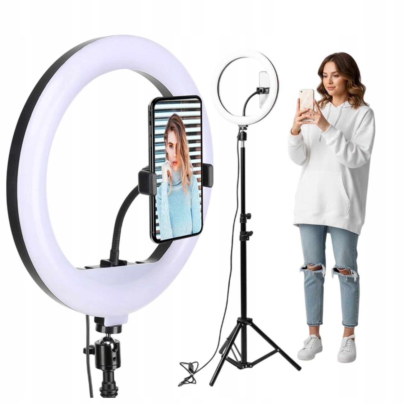 Lampa pierścieniowa LED Ring 30 cm pilot + statyw 210 cm makijaż selfie YT
