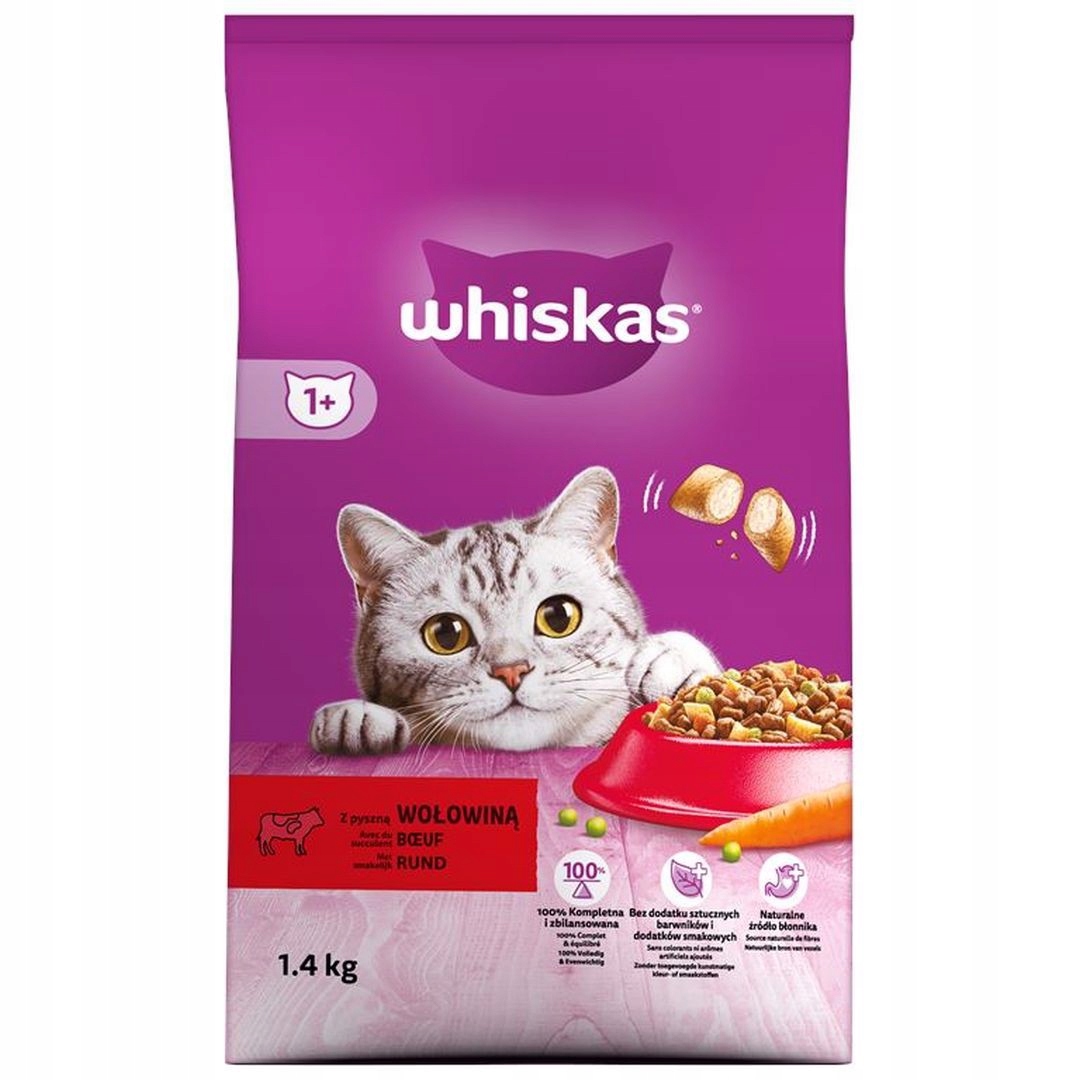 Levně Whiskas suché krmivo pro pro kočky s krmivo masem 1,4 kg