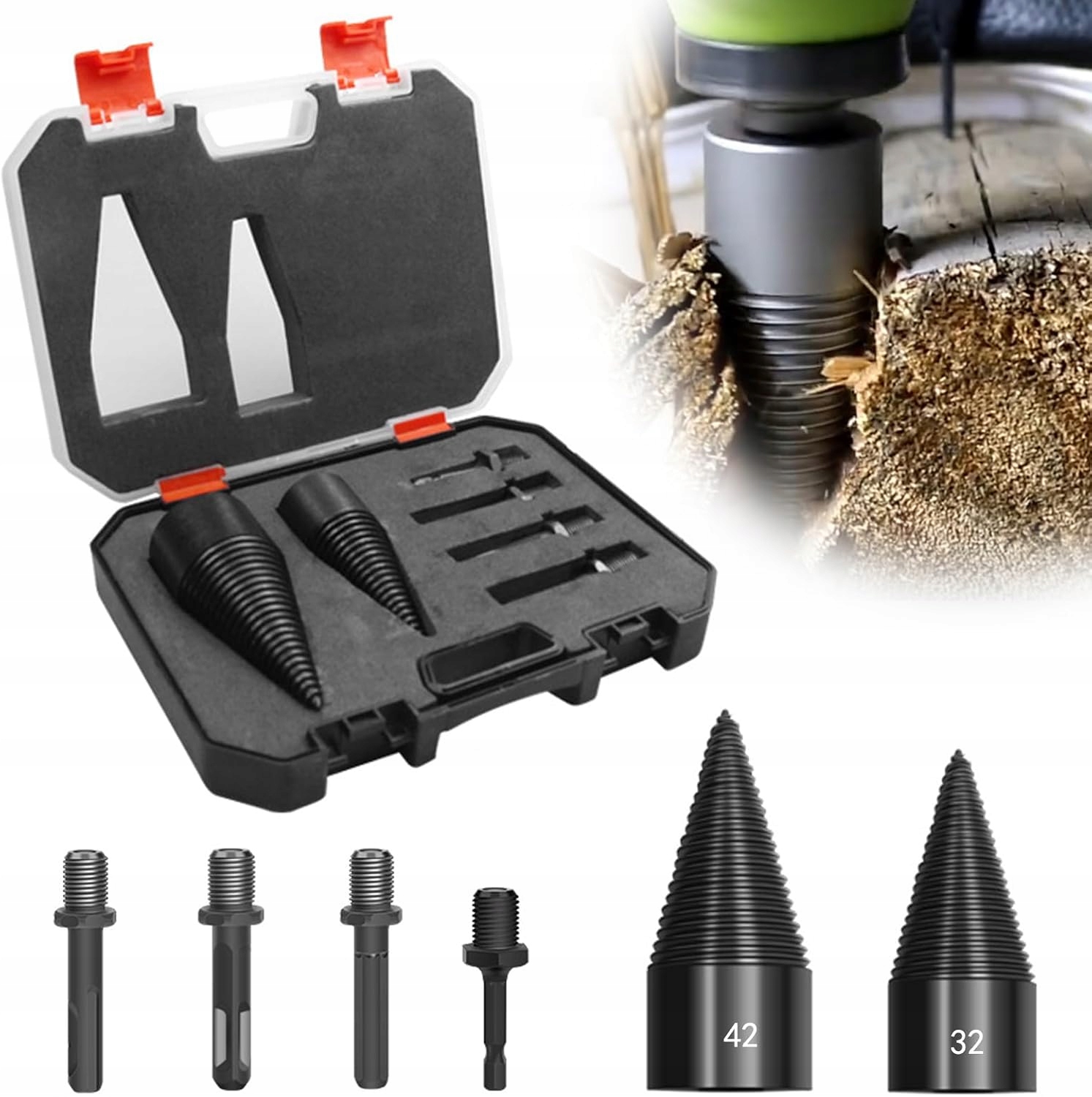 Vrták Vrták 32 mm 42 mm pro Štípání Dřeva Hex Kužel Set