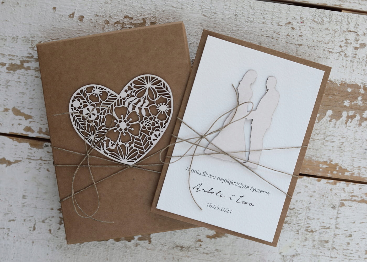 Rustikální svatební přáníčko vyrobené ručně s personalizací s přáním